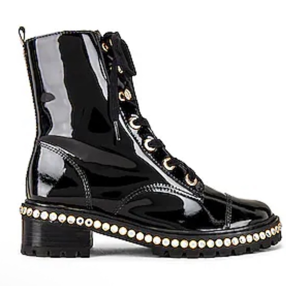 SCHUTZ Shoes - Schutz “Andorra” Black Patent Leather Laced Up Combat Boots W/ Rhinestones SZ 8